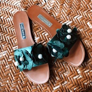 Zara Metallic Floral Pearl Sandals